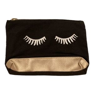 Black cosmetic bag zipper closure pink inside brand new